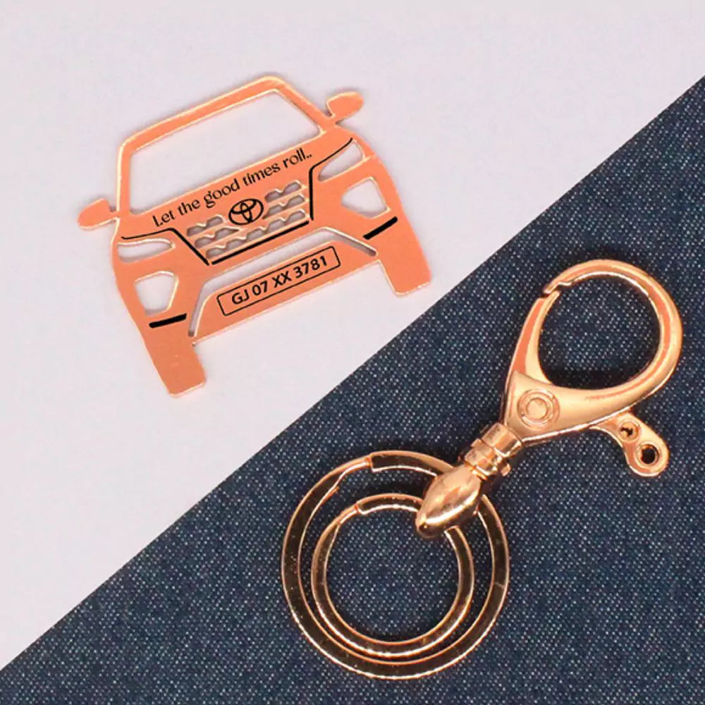 Rose gold brass keychain for Toyota Fortuner owners