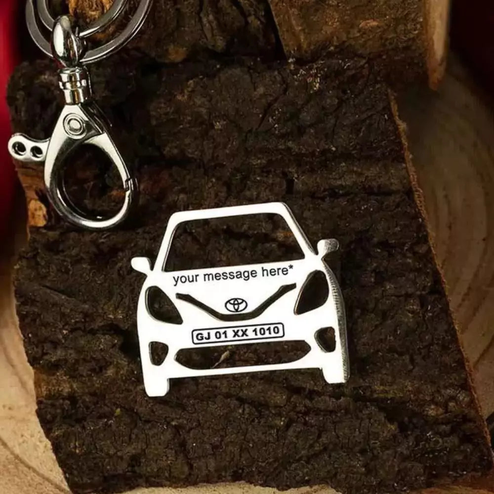 Toyota Glanza personalized silver keychain made from SS304