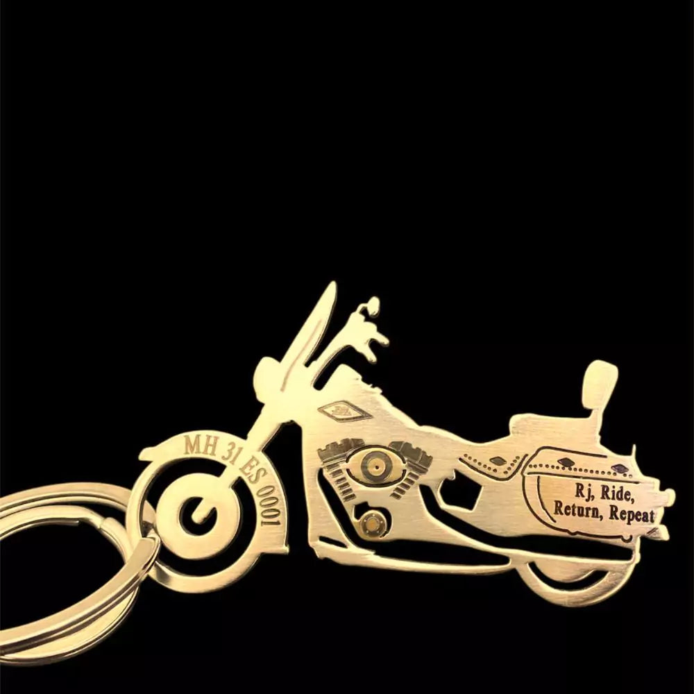 Harley cruiser bike keychain in silver gold and rose gold