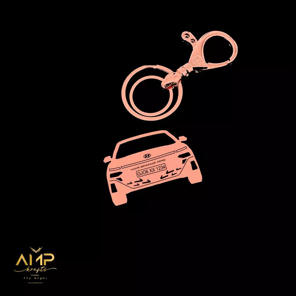 Hyundai Verna customized keychain rose gold plated brass model