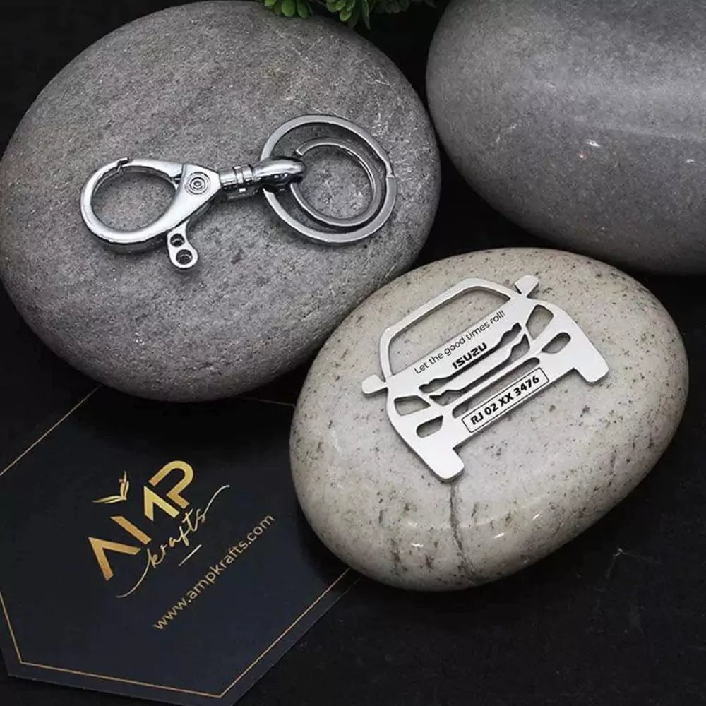 Personalized Isuzu MU-X keychain with custom name engraving