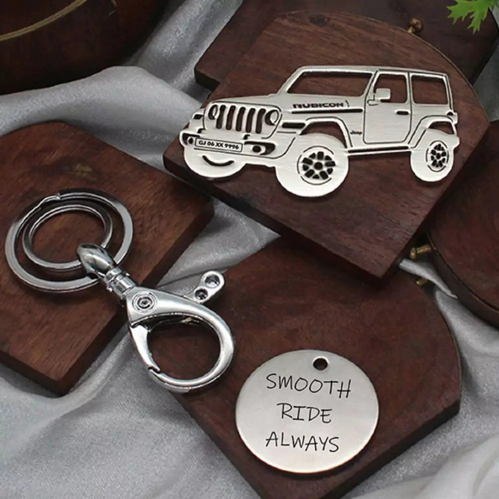 Custom engraved Jeep Wrangler Rubicon keychain, bond built for the long road