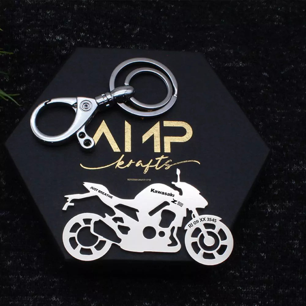 Personalized Kawasaki Z900 keychain with custom engraving