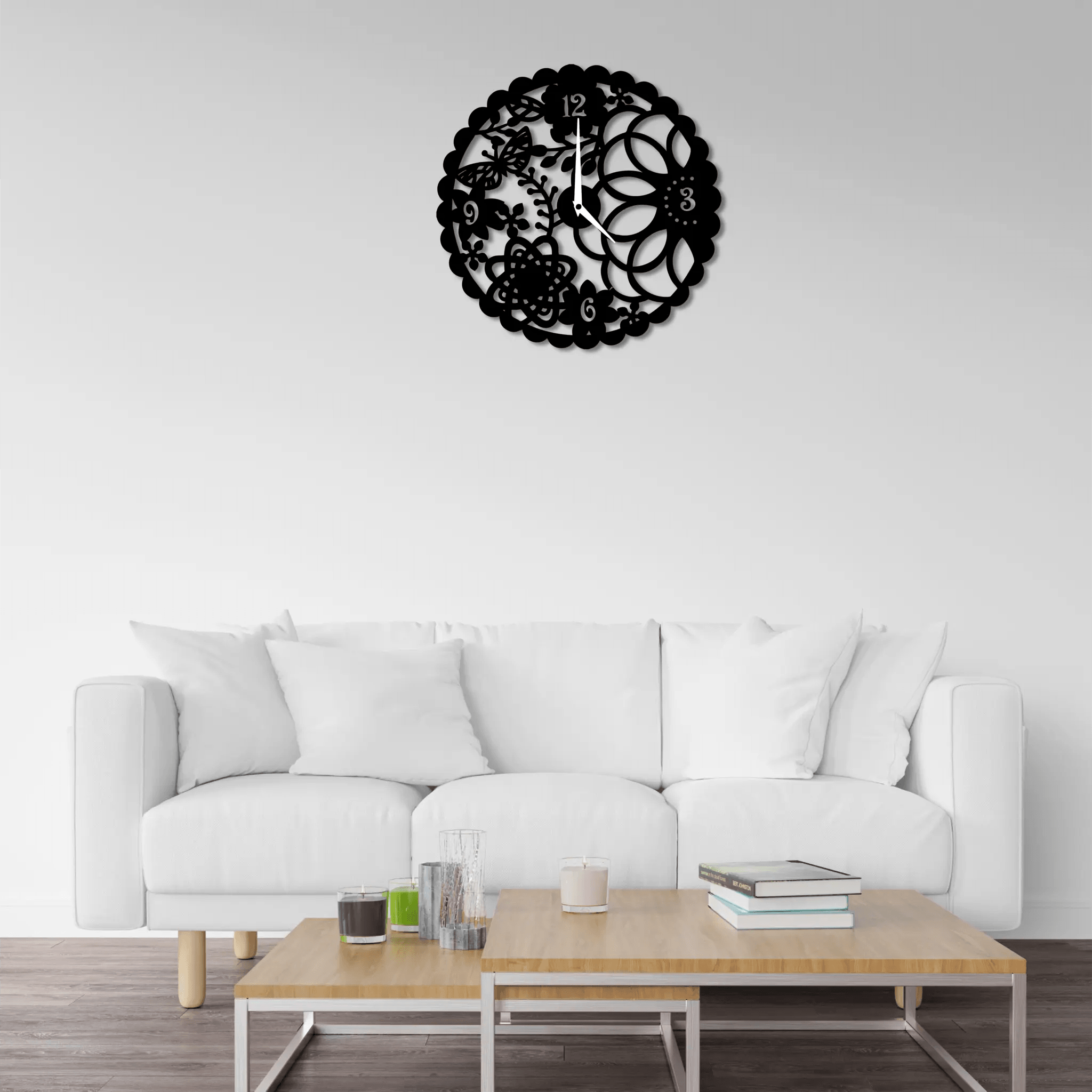 Large Flowers Wall Clock Battery Operated Best Floral Gift for Him Her Birthday Christmas Flowers Unique Wall Art Metal Home Flowers Décor