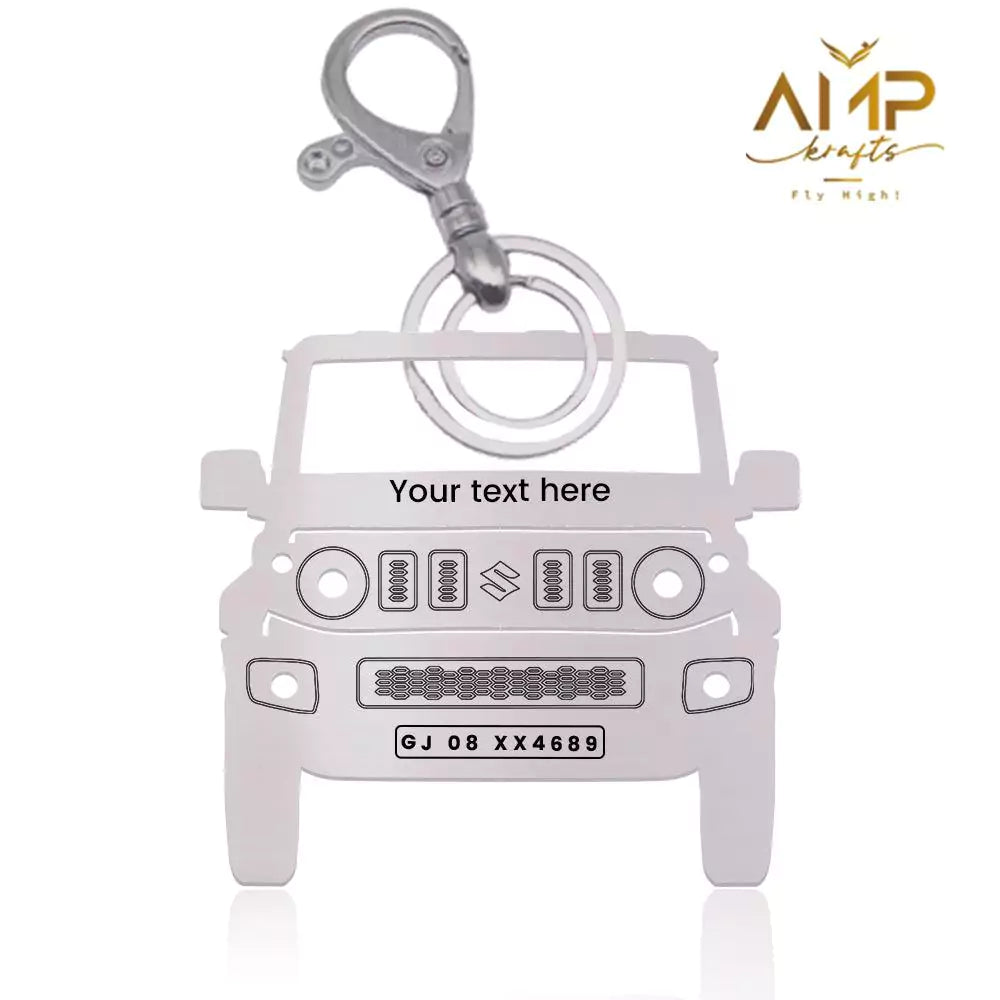 Maruti Jimny metal keychain in silver, gold and rose gold finishes