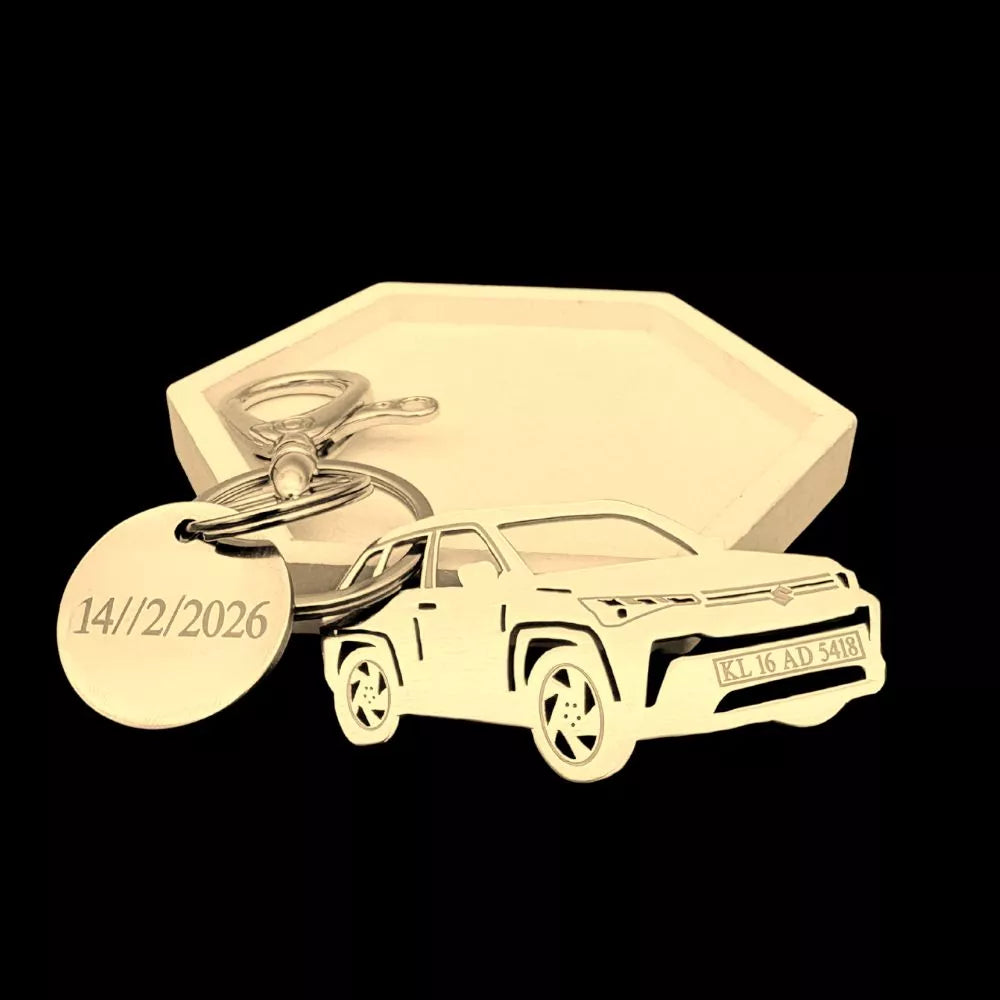 Custom engraved Maruti Suzuki Victoria Keychain Gold