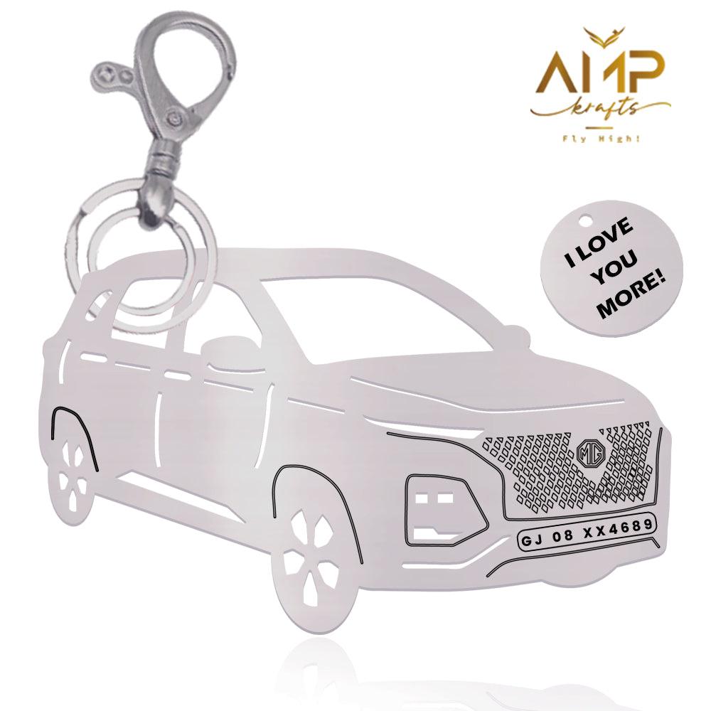 Personalized Name & Number Plate keychain | MG Hector Plus Keychain