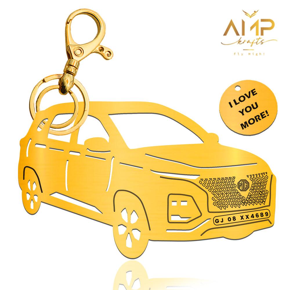 Personalized Name & Number Plate keychain | MG Hector Plus Keychain