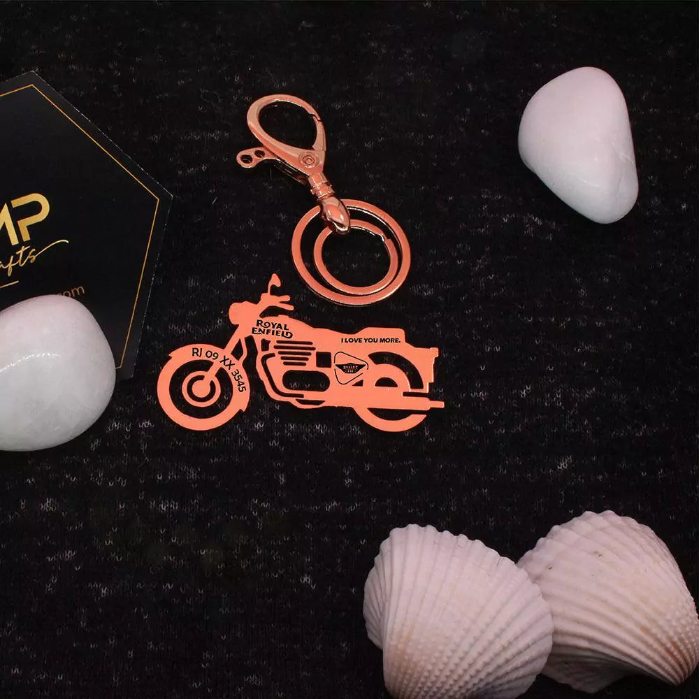 Personalized Royal Enfield Bullet 350 keychain with name engraving