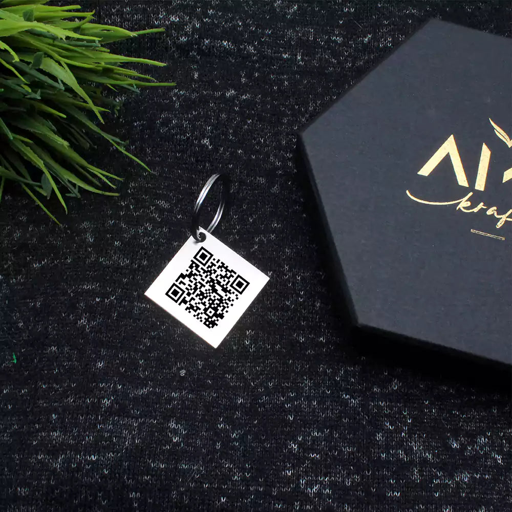 Square Shape Scanable QR Code Personalized Keychain