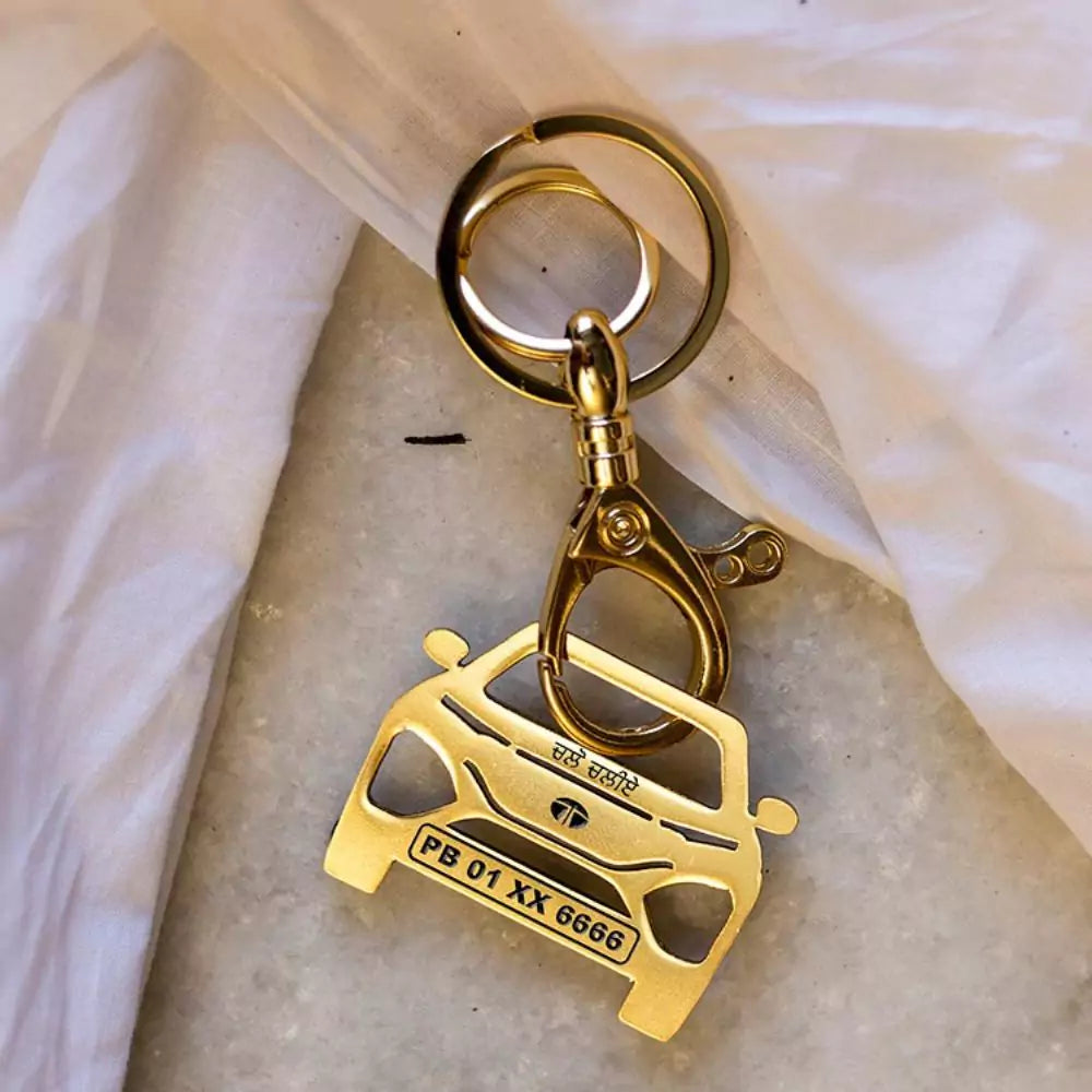 Personalized Tata Harrier keychain gift for husband, custom engraved car accessory