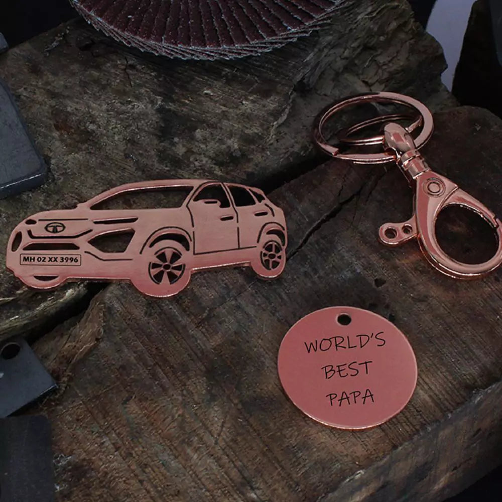 Simple caring gift for daily use, Tata Harrier engraved keychain