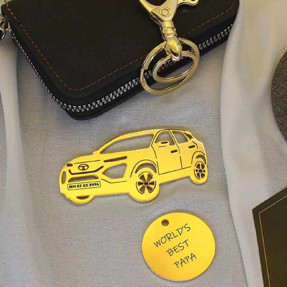 New car celebration gift, personalized Tata Harrier metal keychain