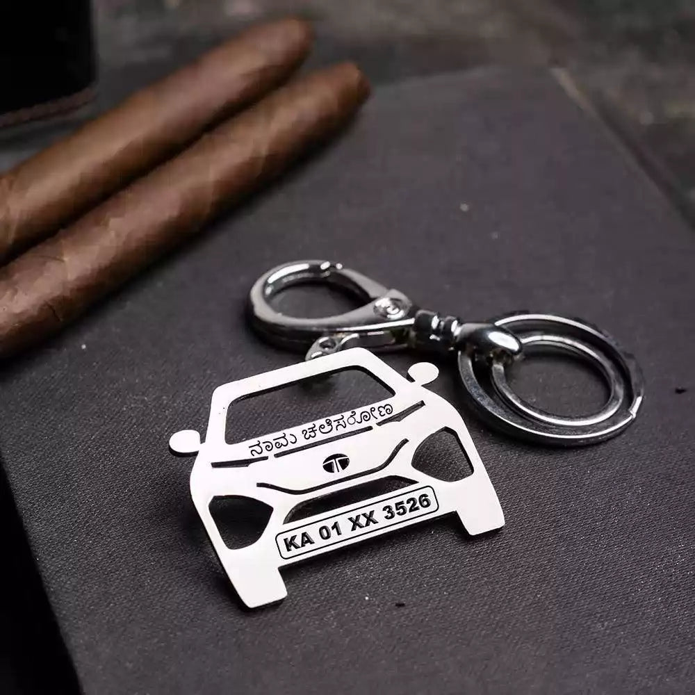 Birthday gift for Tata Harrier owner, customized metal keychain