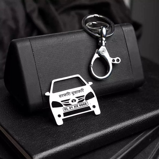 Personalized Tata Indigo keychain gift for husband, custom engraved car accessory