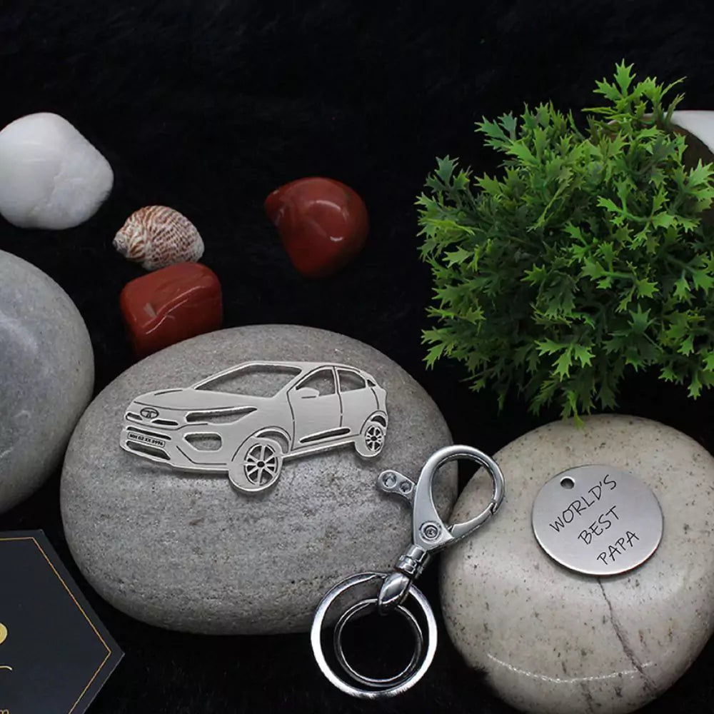 Emotional gift for dad, personalized Tata Nexon keychain from family