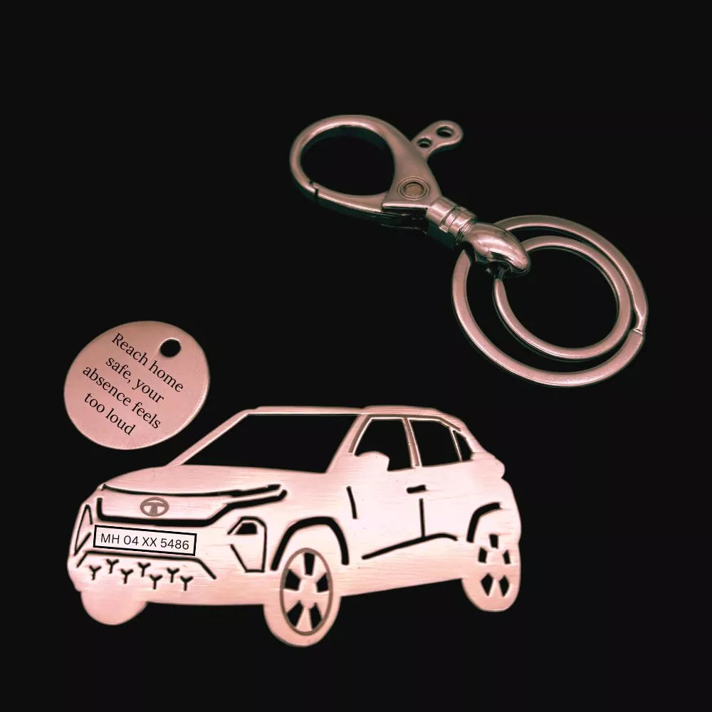 Custom Tata Punch EV keychain for car lovers with engraved number plate