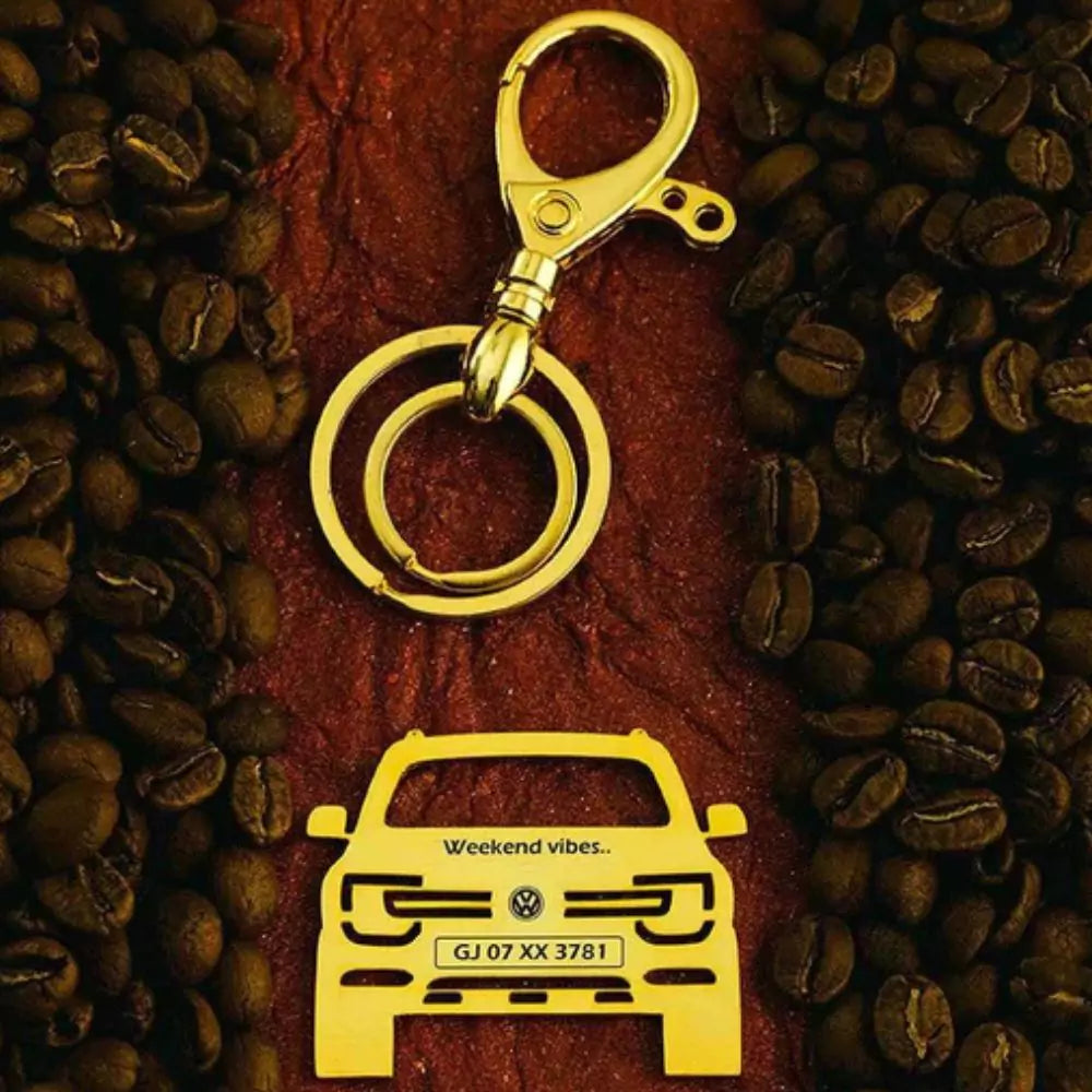 Volkswagen Taigun name keychain with sleek engraved finish
