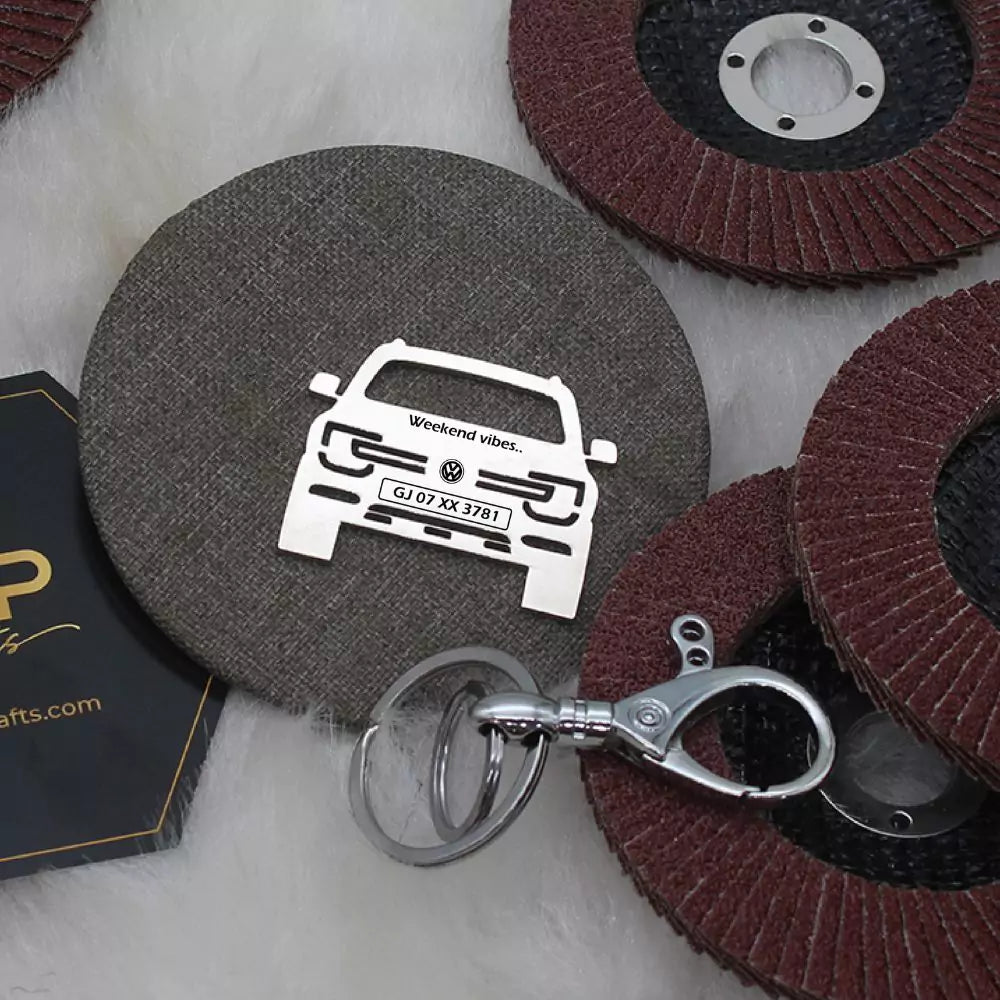 Personalized Volkswagen Taigun keychain with custom name engraving