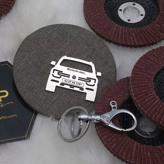 Personalized Volkswagen Taigun keychain with custom name engraving