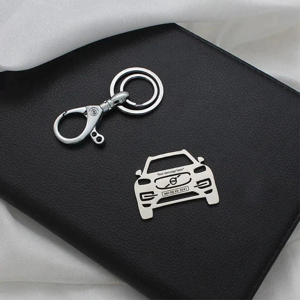 Personalized Volvo XC90 keychain gift for husband, silver stainless steel