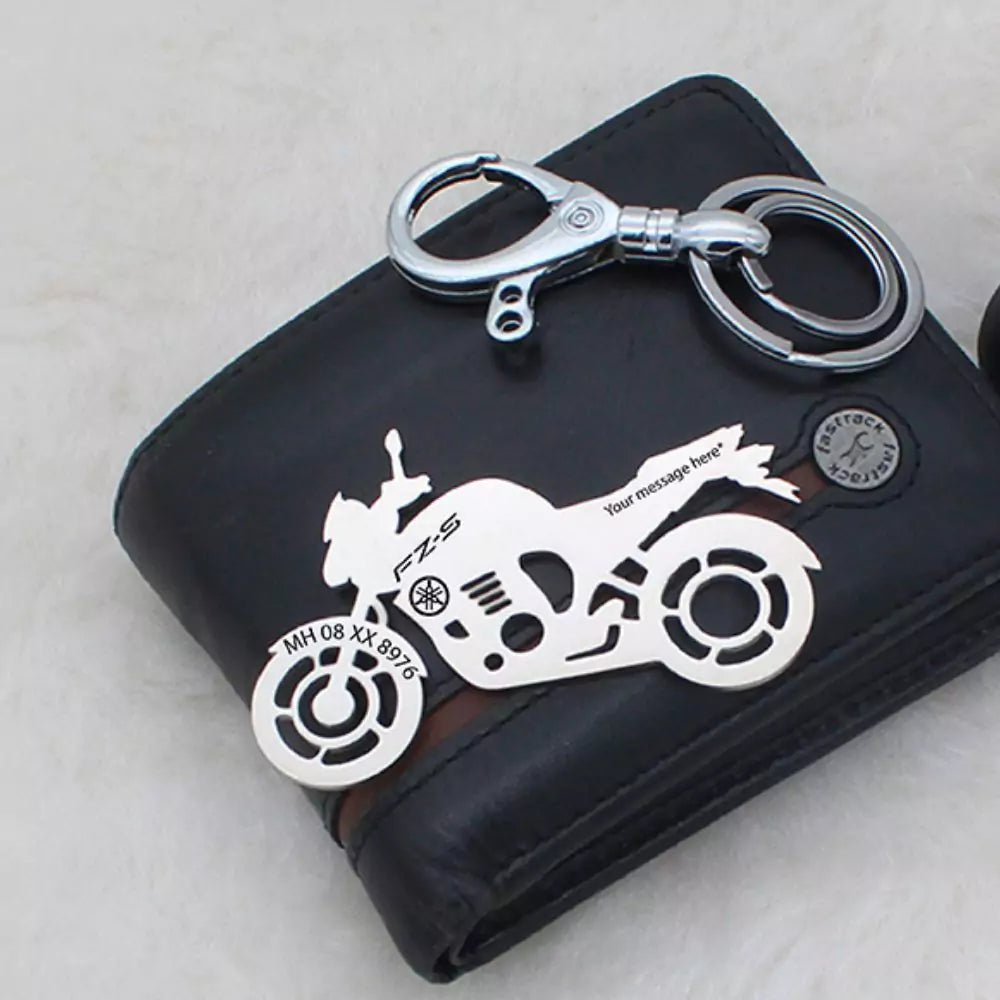 Personalized Yamaha FZ-S keychain with custom name engraving