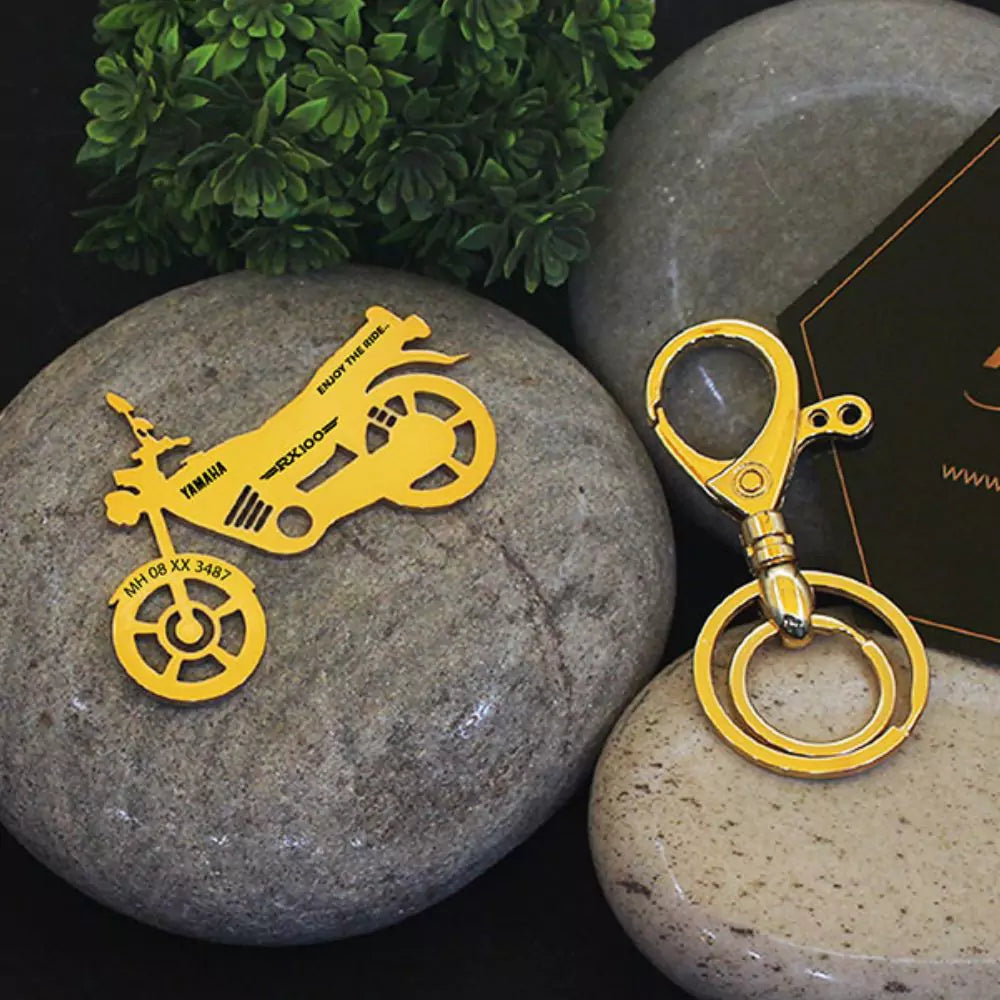 Personalized Yamaha RX 100 keychain with custom name engraving