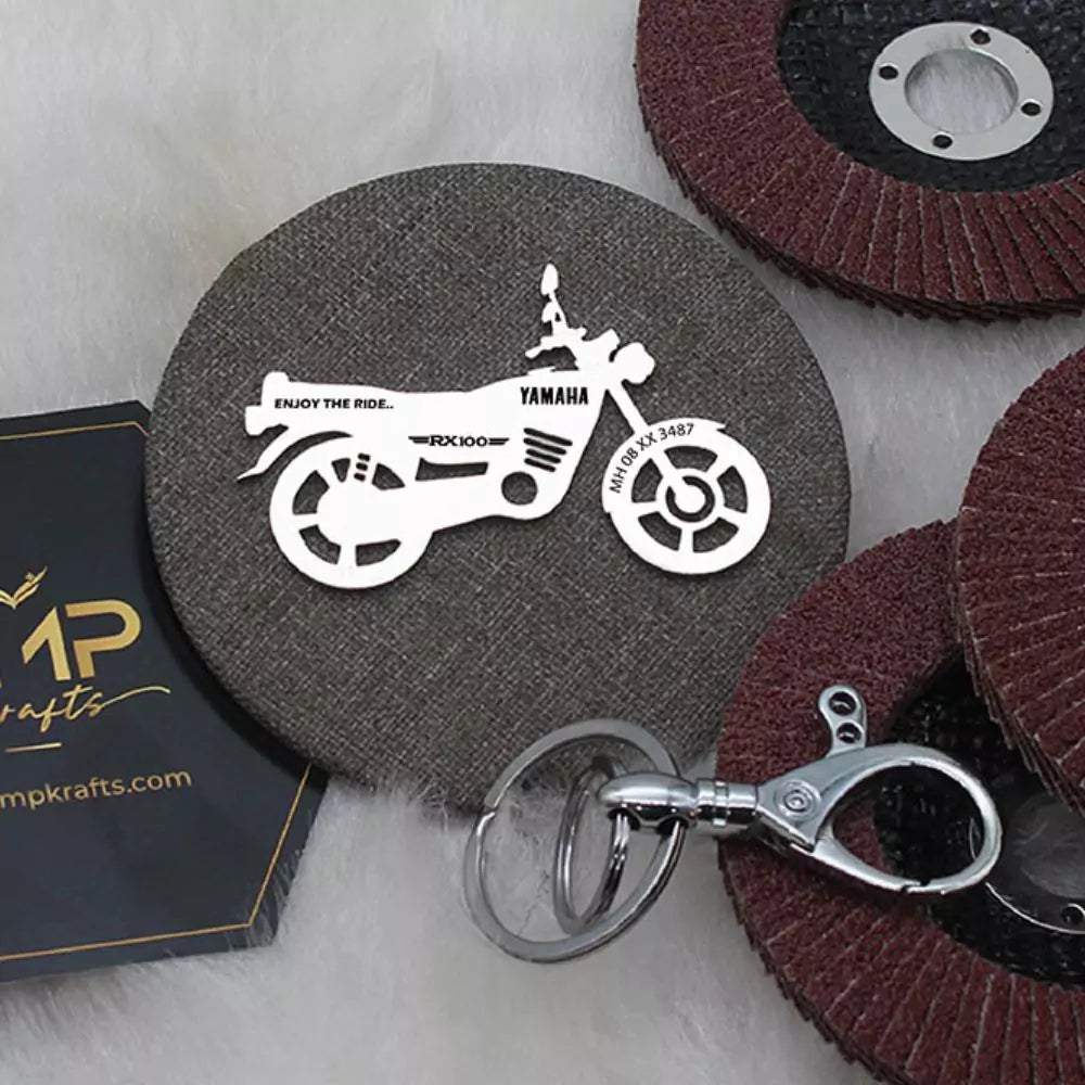 Classic metal keychain designed for Yamaha RX 100 lovers