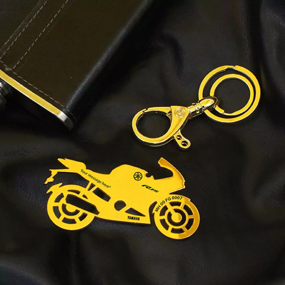 Personalized Yamaha YZF R15 V3 keychain with custom name engraving