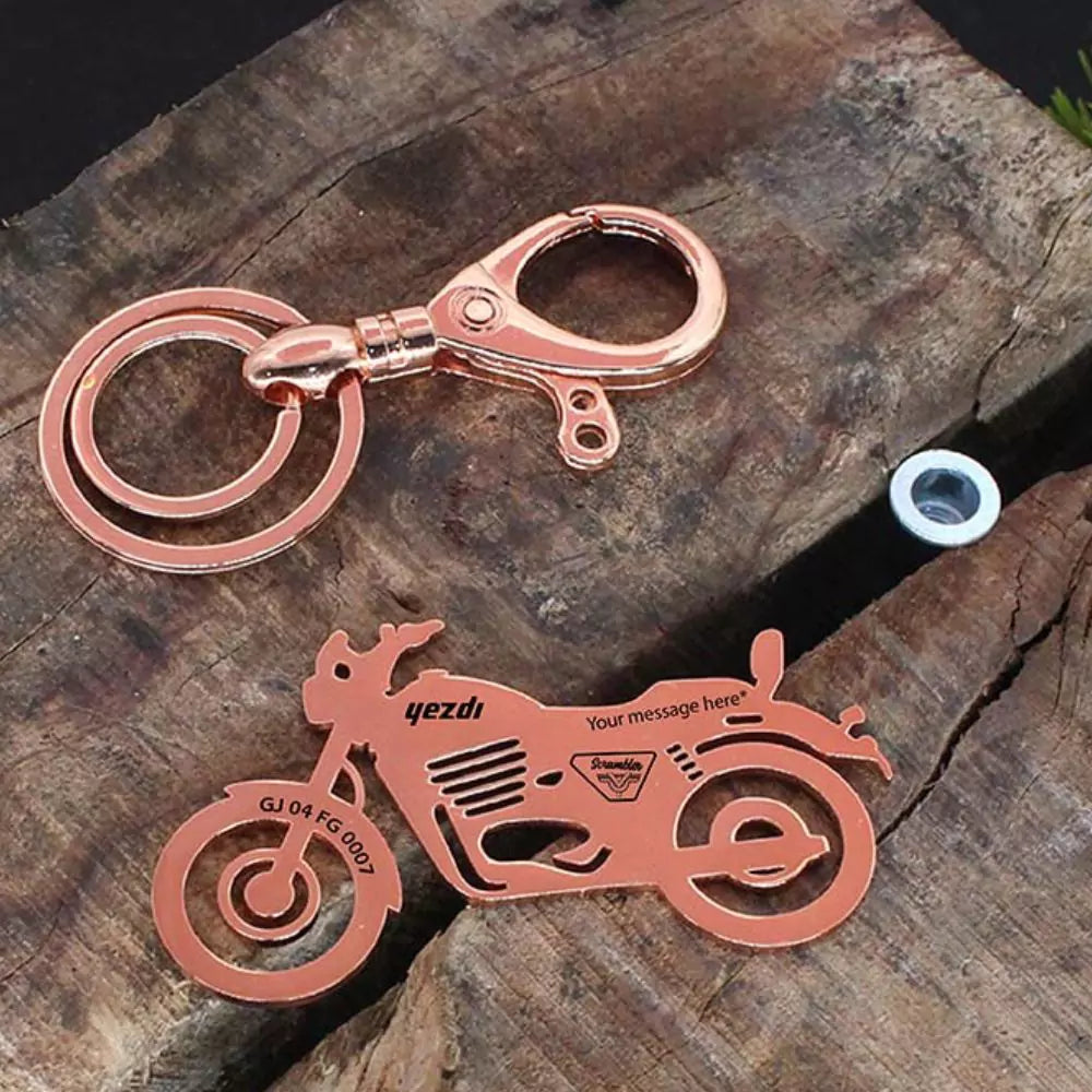 Personalized Yezdi Roadster 2022 keychain with custom name engraving