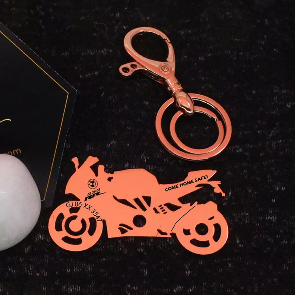Minimal BMW G310 RR custom name keychain for sport bike riders