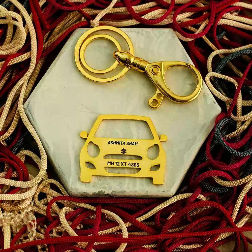 Personalized Maruti Suzuki A star Keychain - Ampkrafts , Name and number plate keychain