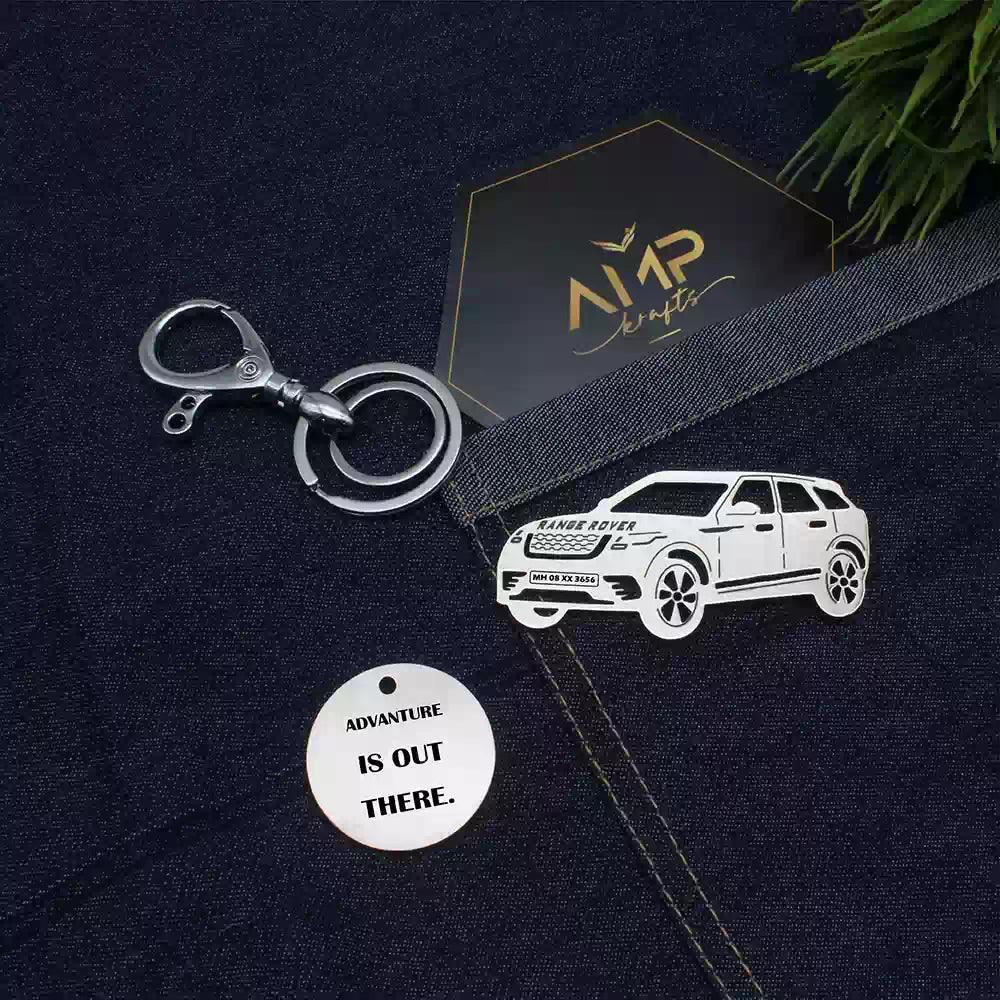 Personalized Silver Name & Number Keychain | Range Rover Velar Keychain