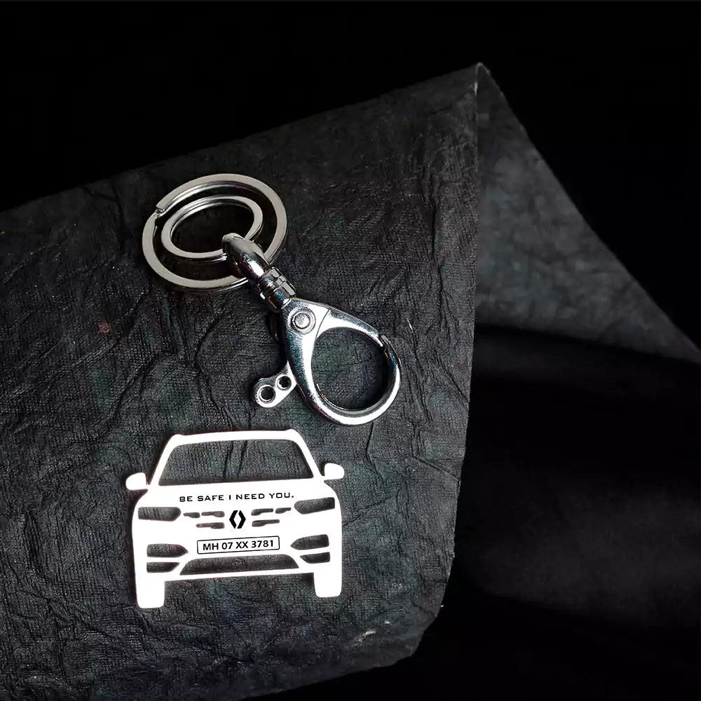 Personalized Silver Name & Number Keychain | Renault Kiger Keychain