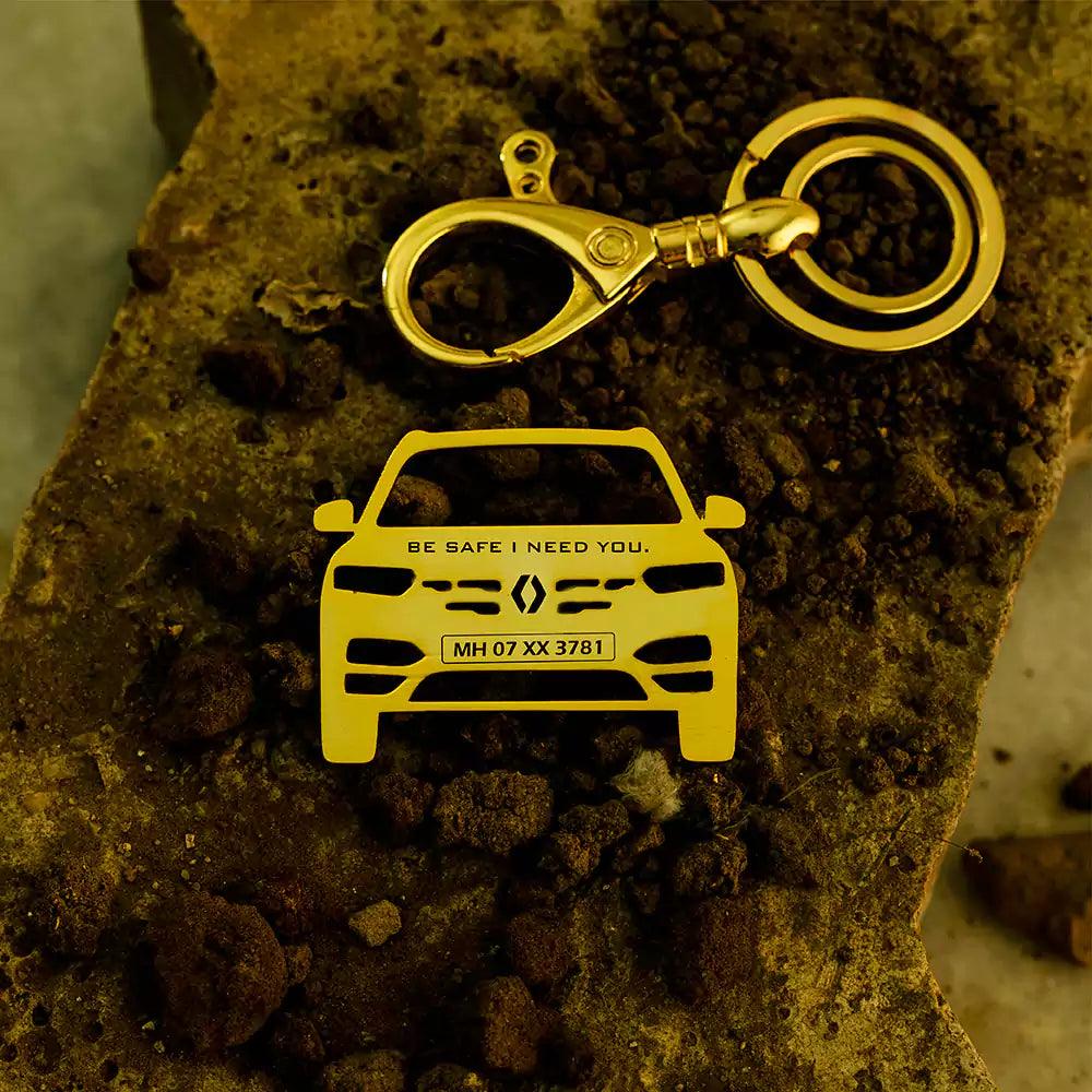 Personalized Silver Name & Number Keychain | Renault Kiger Keychain