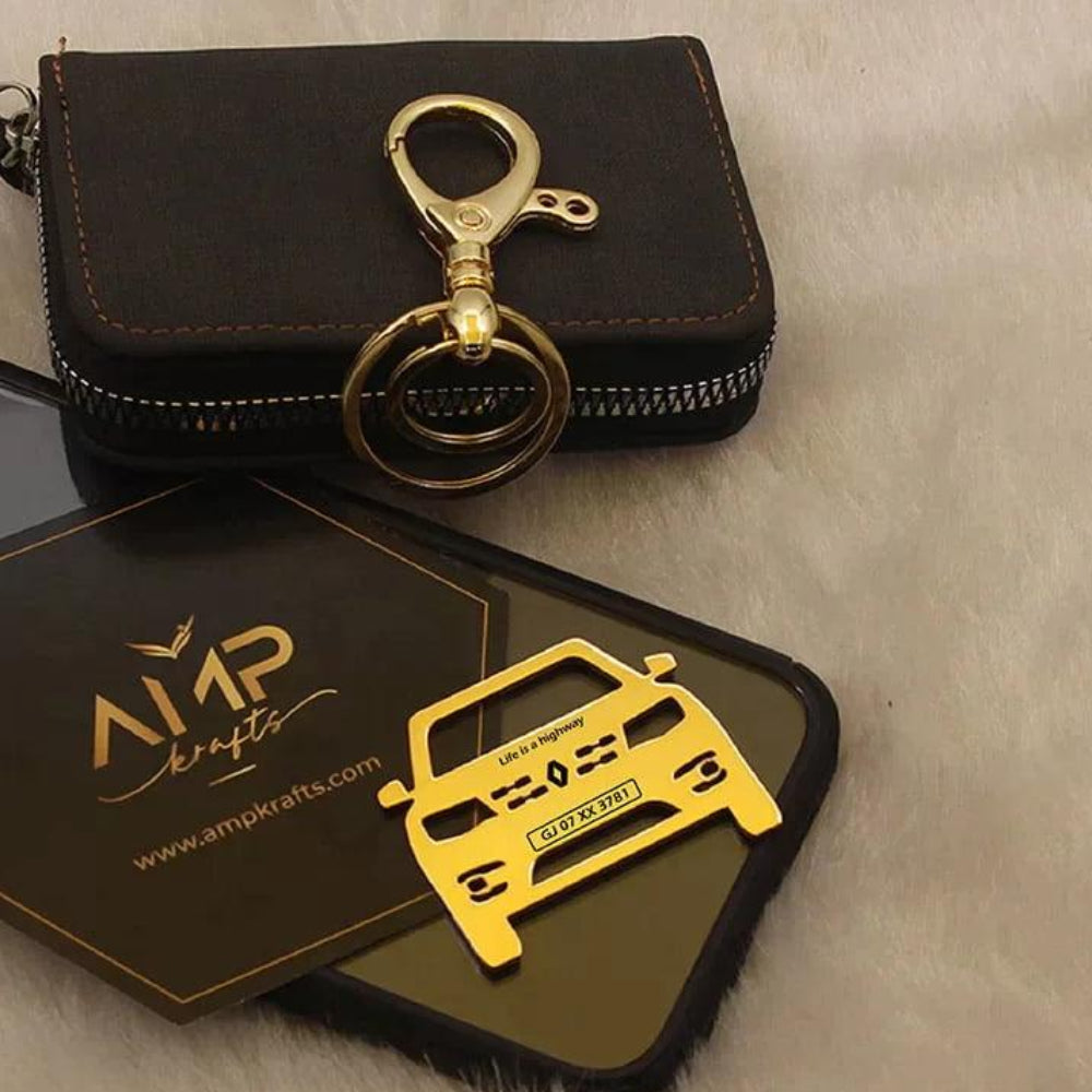 Premium gold Renault Kwid Climber keychain birthday gift for boyfriend car lover