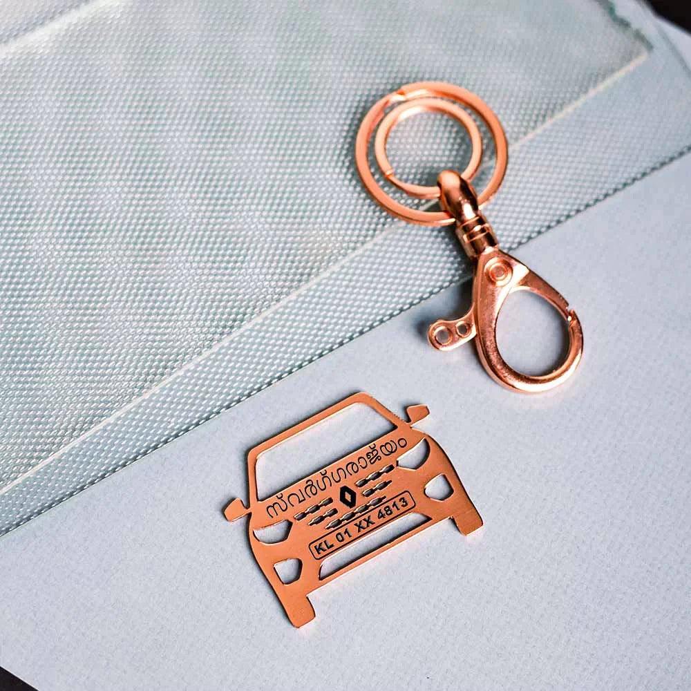 Personalized rose gold keychain for wife Renault Kwid Climber anniversary present