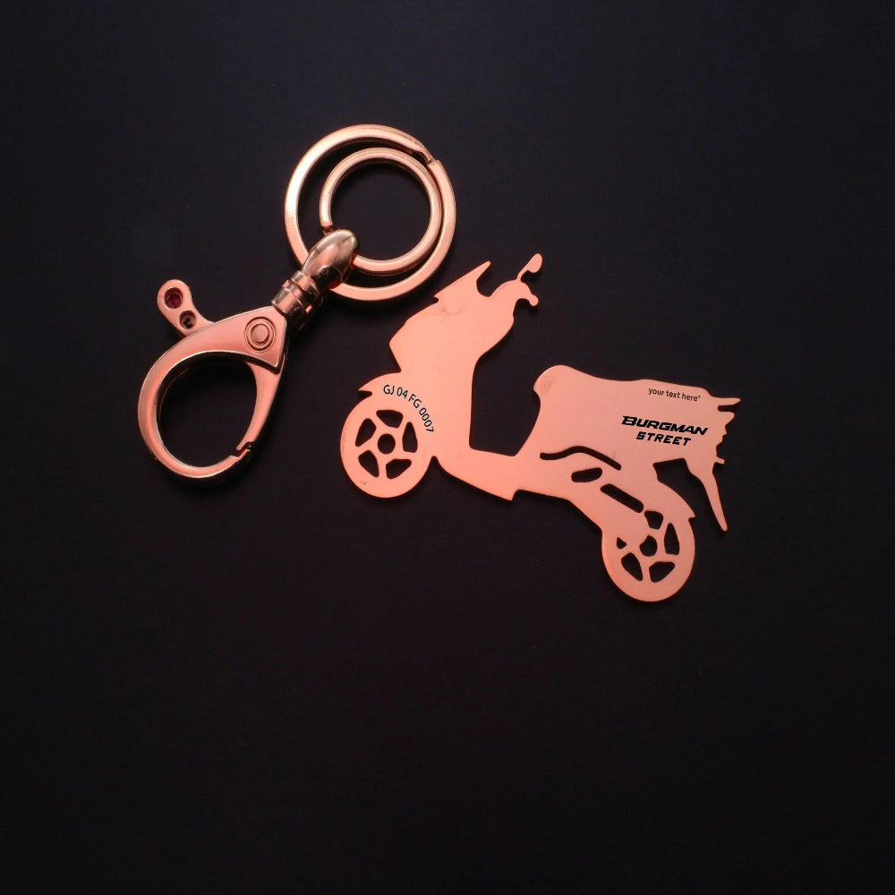 Name engraved scooter key accessory for Burgman Street