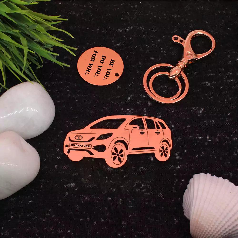 Personalized Tata Hexa keychain gift for husband, custom engraved car accessory