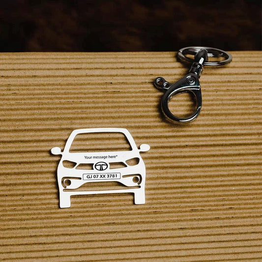 Personalized Tata Tigor EV keychain gift for husband, custom engraved car accessory