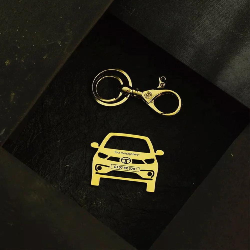 Thoughtful gift to show care, engraved Tata Tigor EV keychain keepsake