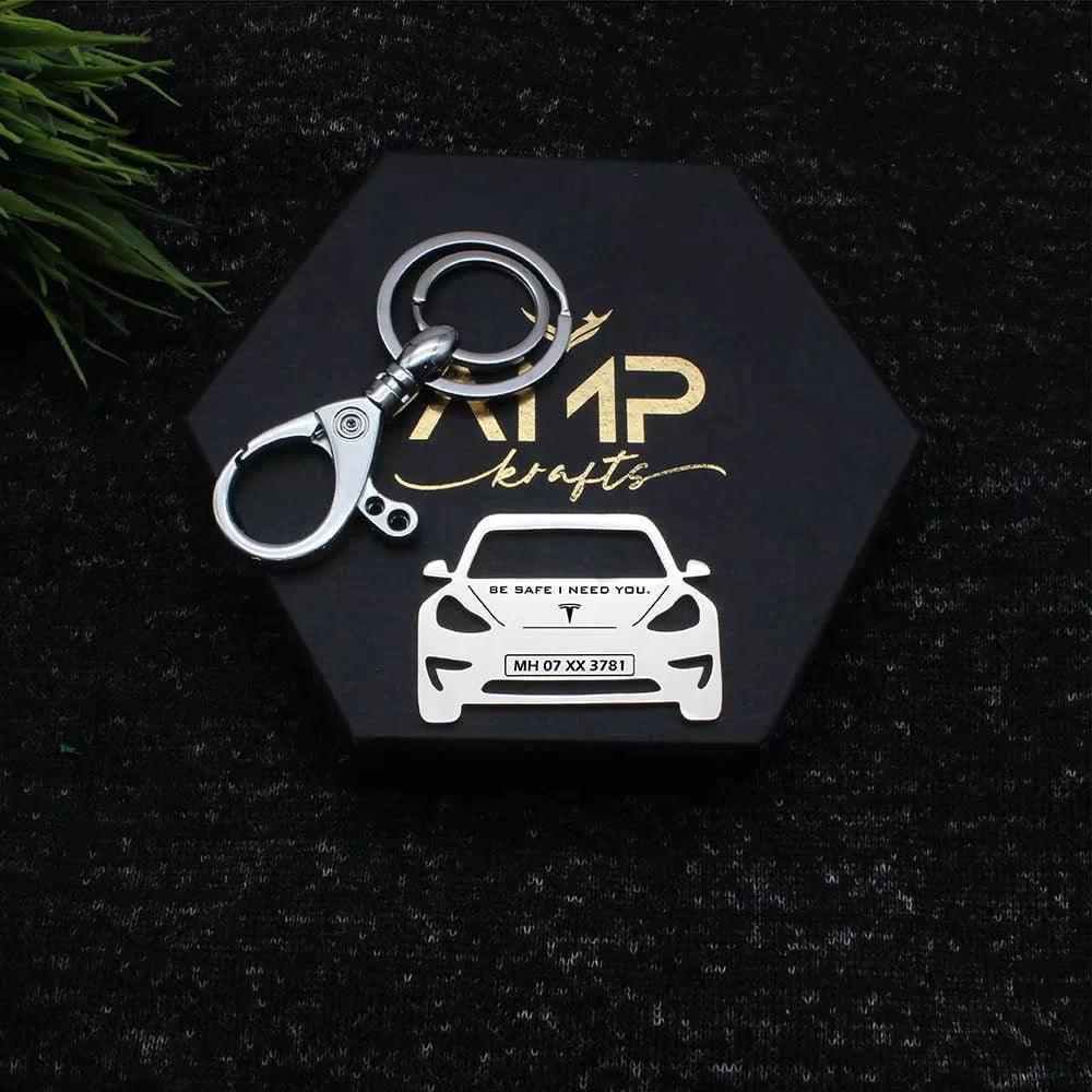 Personalized keychain for Tesla Model 3 2021 Keychain, nAME & NUMBER PLATE KEYCHAIN , BEST GIFT FOR MEN , DRIVE SAFE KEYCHAINS