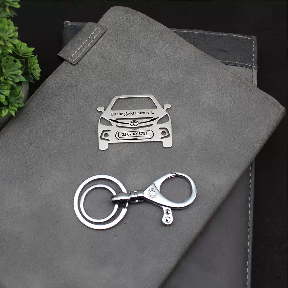 Personalized keychain for Toyota Glanza New Model Keychain, Name & number plate keychain , gift for men , drive safe keychains