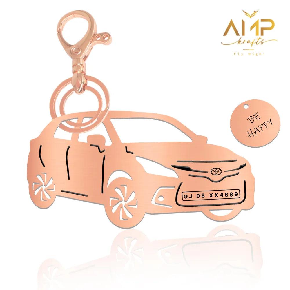 Personalized keychain for Toyota Glanza New Model Keychain, Name & number plate keychain , gift for men , drive safe keychains