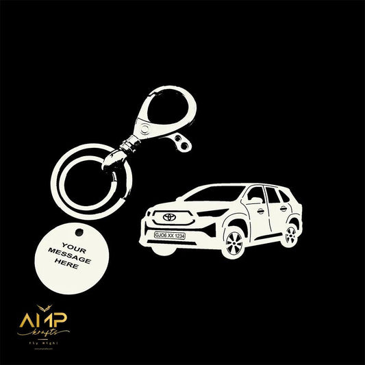 Personalised Toyota Innova Hycross keychain in silver stainless steel 304, custom engraved gift for car lover