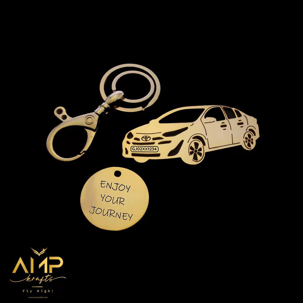 Gold plated Toyota Yaris car keychain for gifting