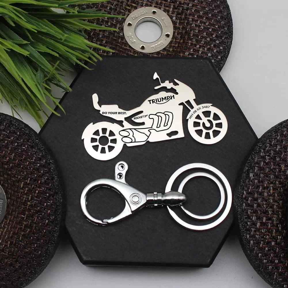 Personalized Triumph Rocket 3GT keychain with custom name engraving