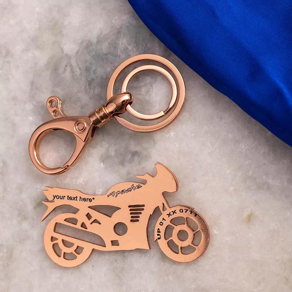 Premium metal keychain designed for TVS Apache riders