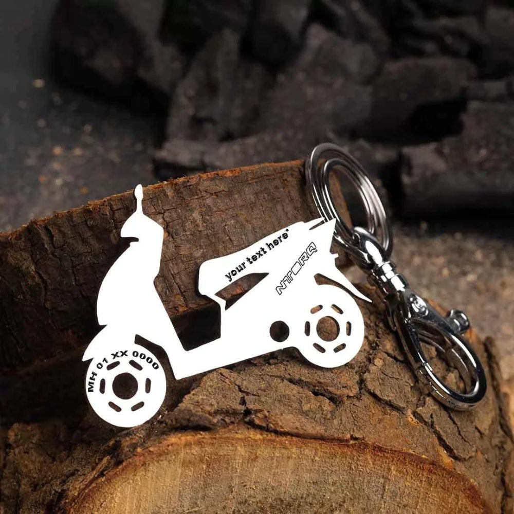 Personalized TVS Ntorq keychain with custom name engraving