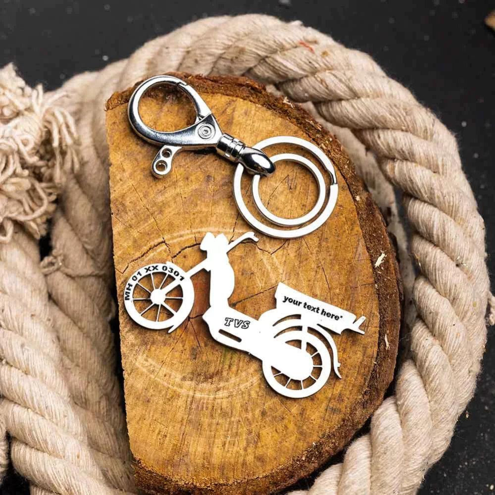 Personalized TVS XL 100 keychain with custom name engraving